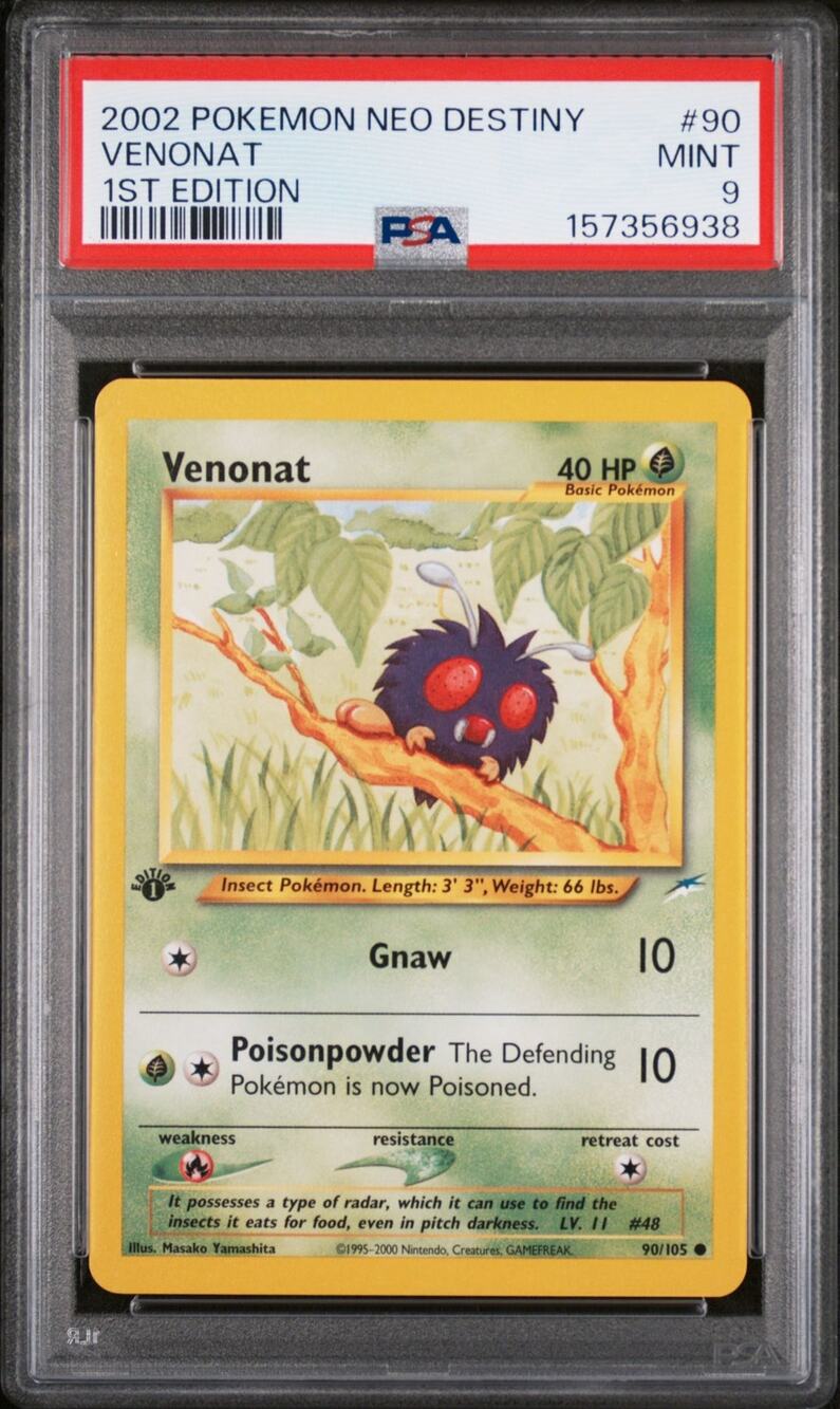 PSA 9 MINT Venonat 1st Edition 90/105 Pokémon 2002 Neo Destiny Graded Card